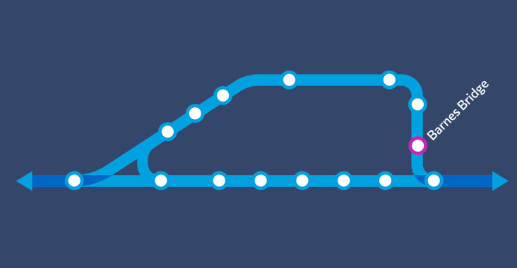 Barnes Bridge station shown on train map