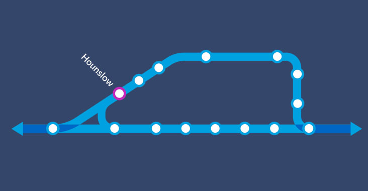 Hounslow station shown on train map