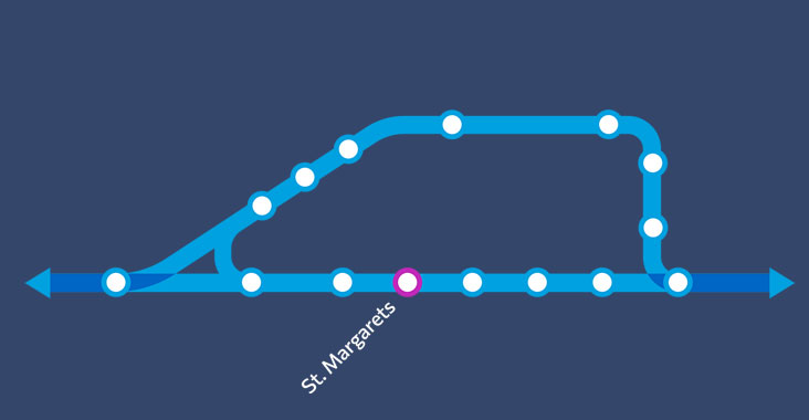 St Margaret's station shown on train map