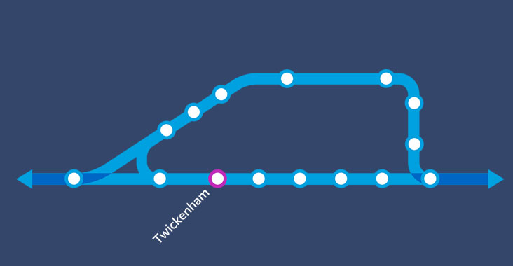 Twickenham station shown on train map